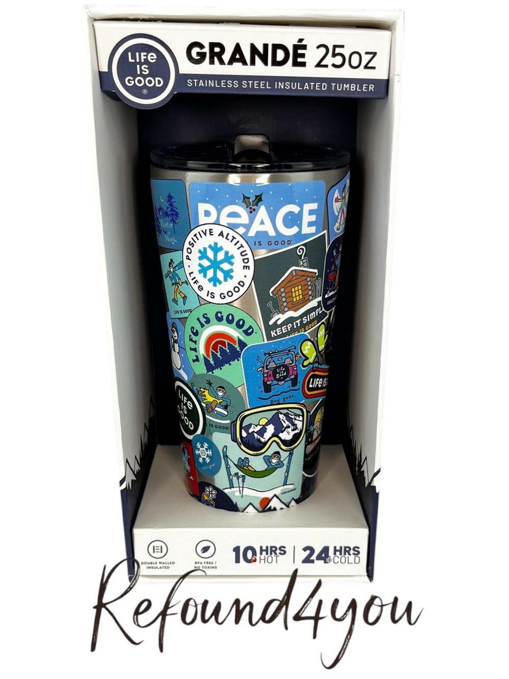 Life is Good - ‘Stickers - winter’ 25oz insulated H20 bottle. NWT. Firm!